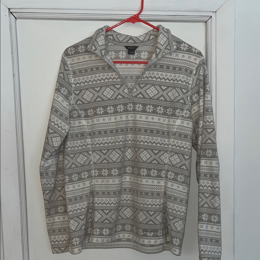 Gray Patterned Quarter-zip  Fleece
